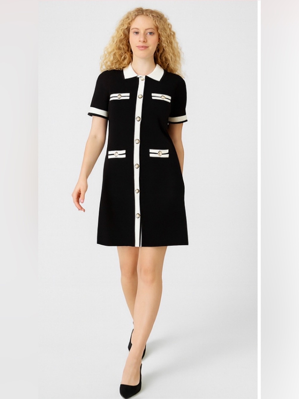 WHITE HOUSE BLACK MARKET WHBM MOD SHORT SLEEVE CONTRAST SWEATER MINI DRESS XS
